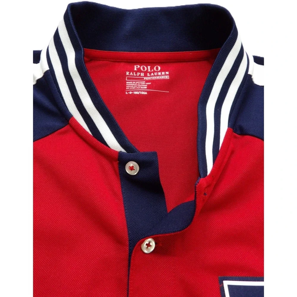 Polo Ralph Lauren US Open Tennis Shirt Men L Red Performance Big P Polo Logo EUC
